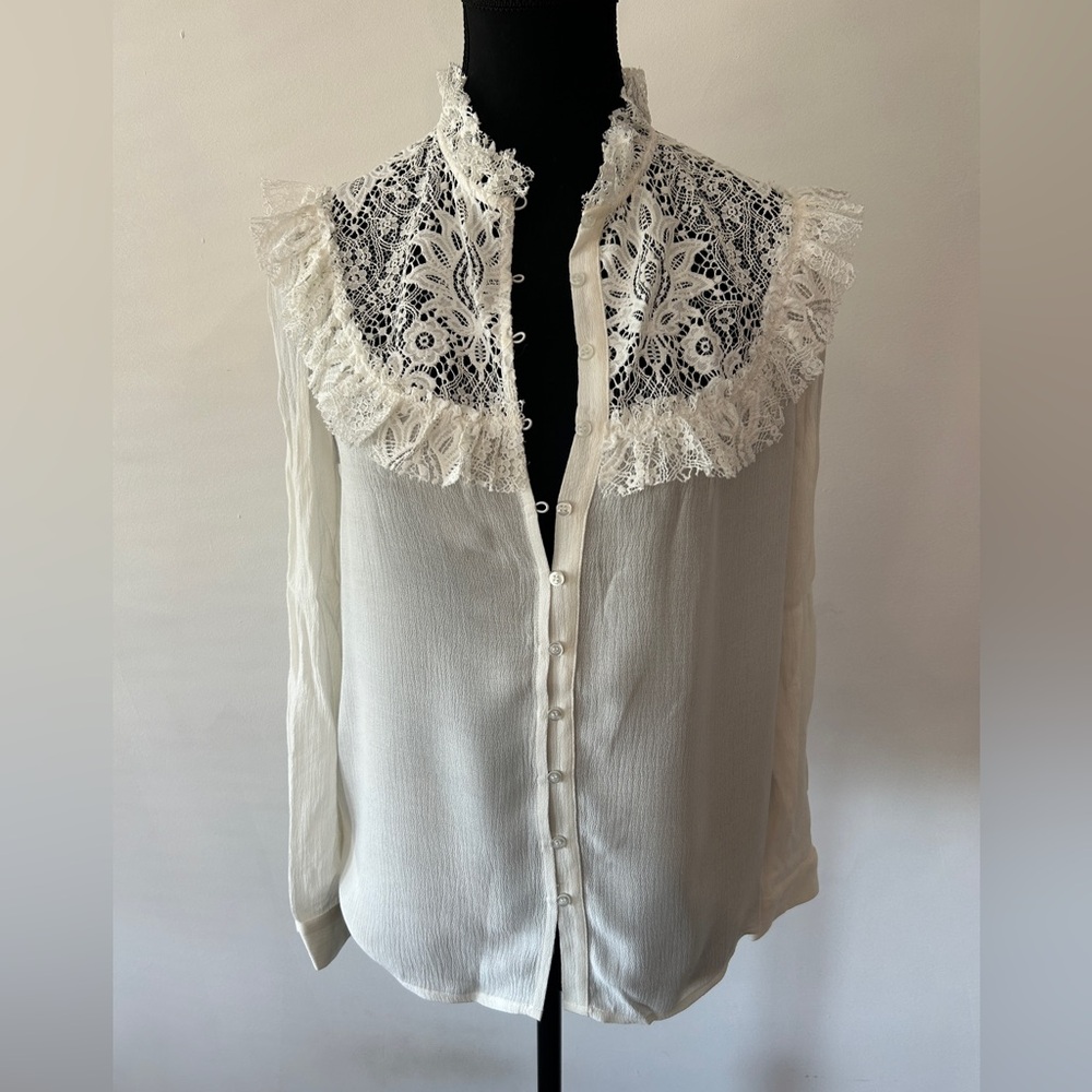 Maje White Blouse with Lace Detail